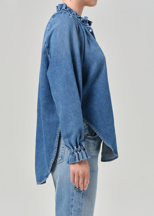 Gold Sign Loretta Ruffle Top In Beacon