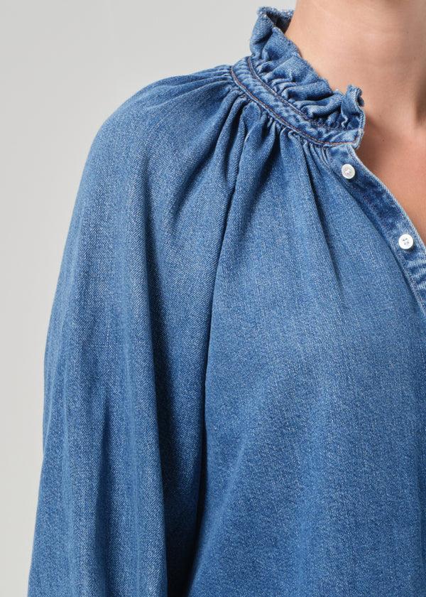 Gold Sign Loretta Ruffle Top In Beacon