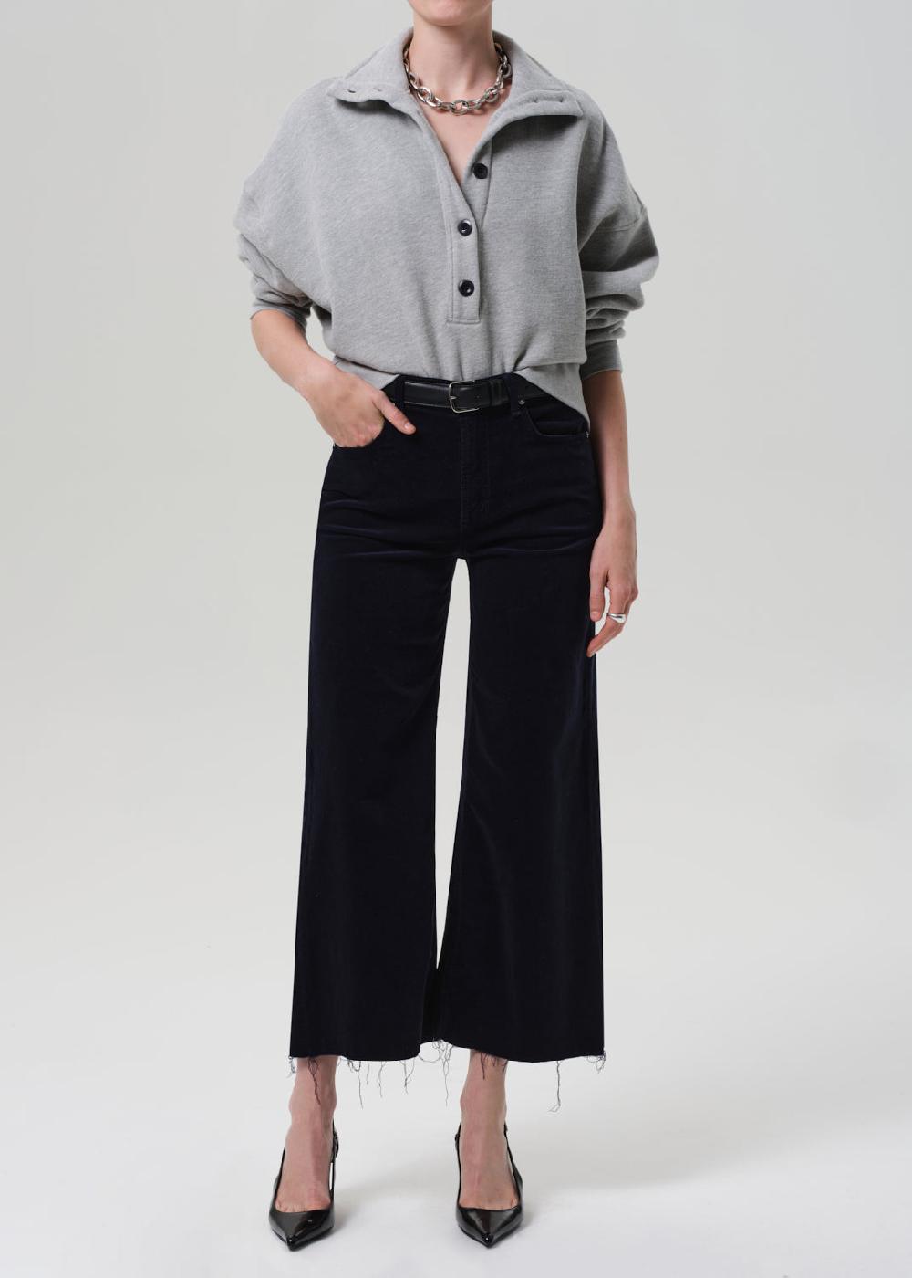 gold sign Lyra Wide Leg Crop Corduroy In Navy