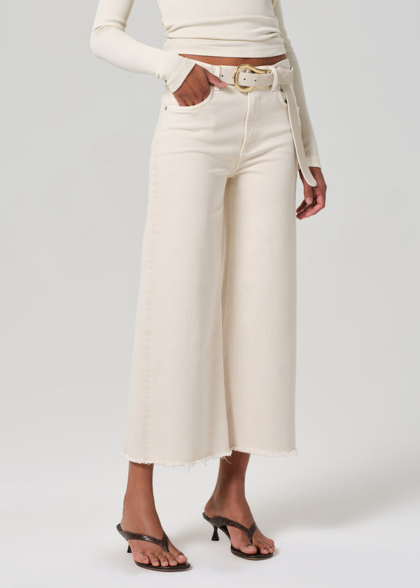 Gold Sign Lyra Wide Leg Crop Raw Hem In Almondette