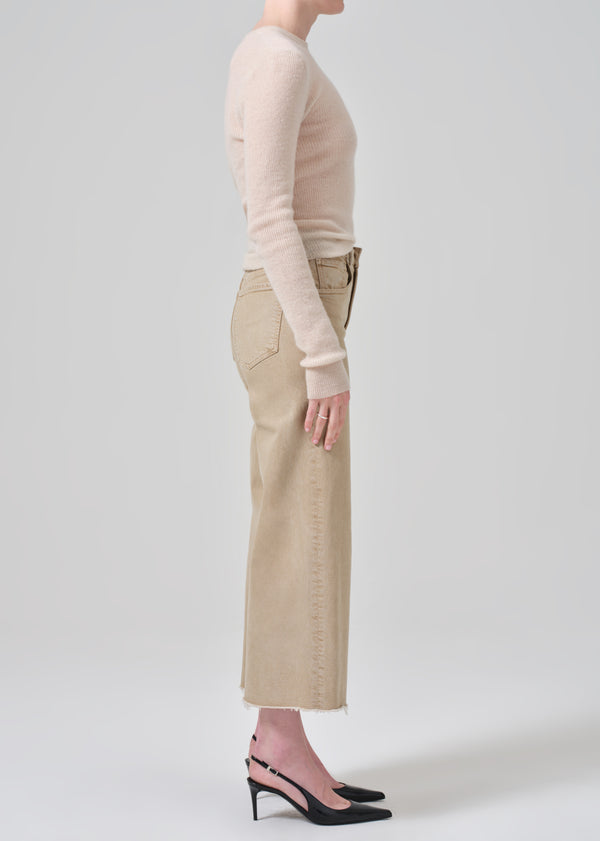Gold Sign Lyra Wide Leg Crop Raw Hem In Porcini