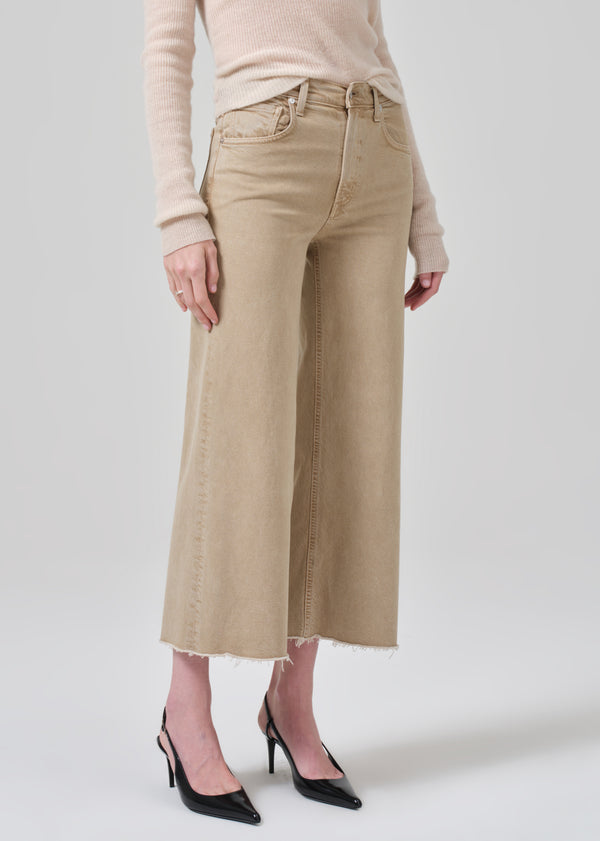 Gold Sign Lyra Wide Leg Crop Raw Hem In Porcini