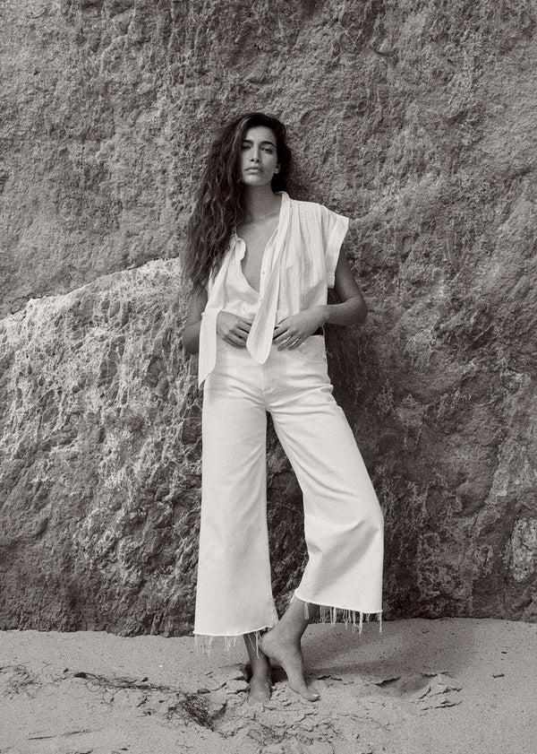 Gold Sign Lyra Wide Leg Crop Raw Hem In Soft White