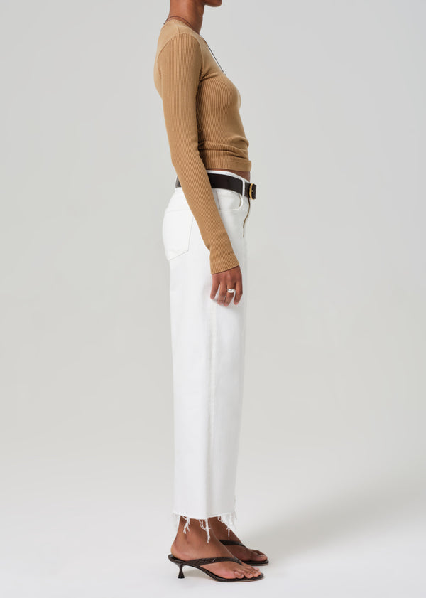 Gold Sign Lyra Wide Leg Crop Raw Hem In Soft White