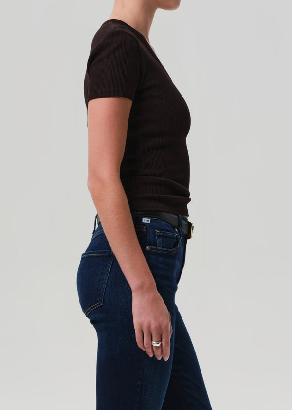 Gold Sign Maude U Neck Tee In Chocolate