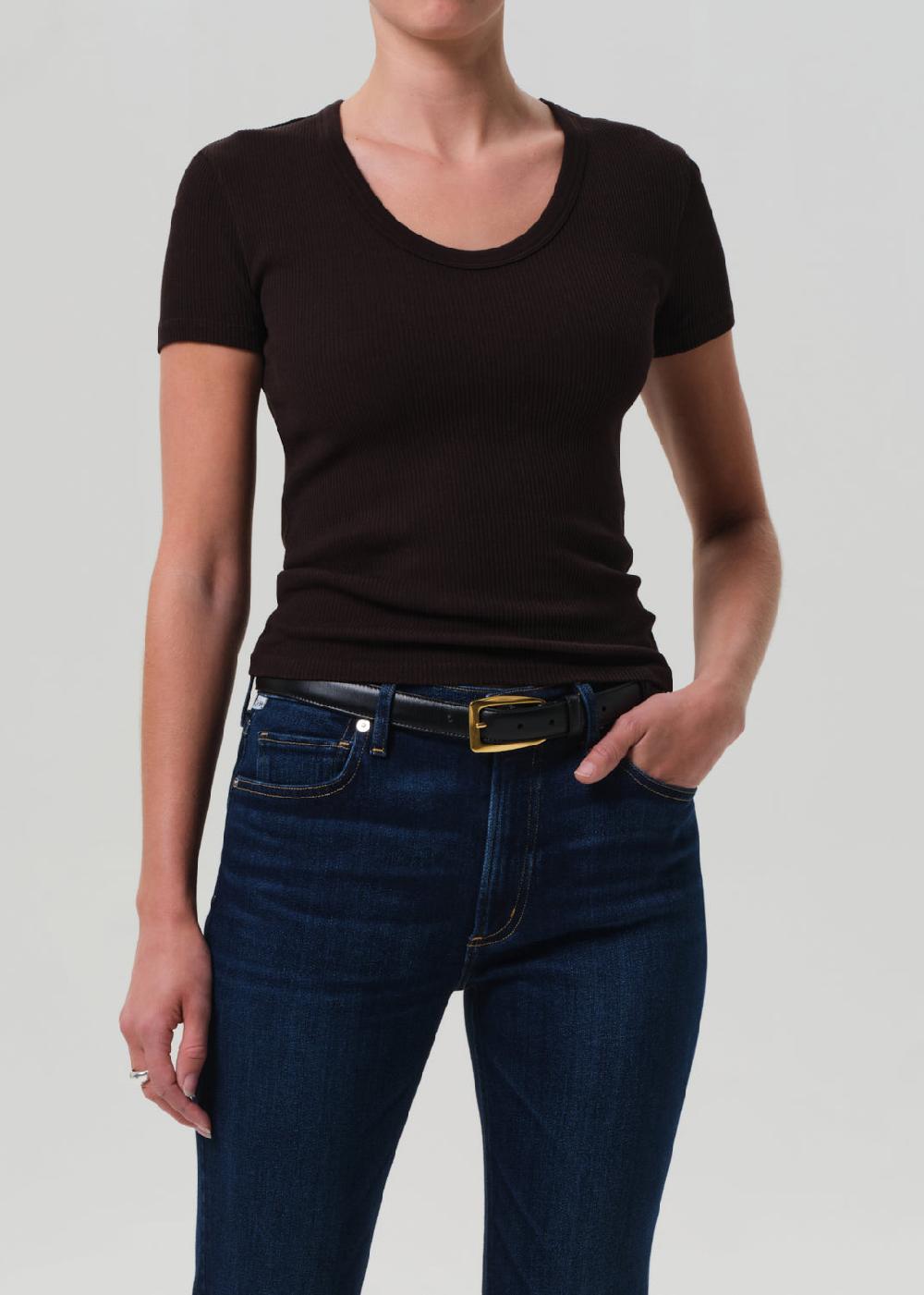 gold sign Maude U Neck Tee In Chocolate