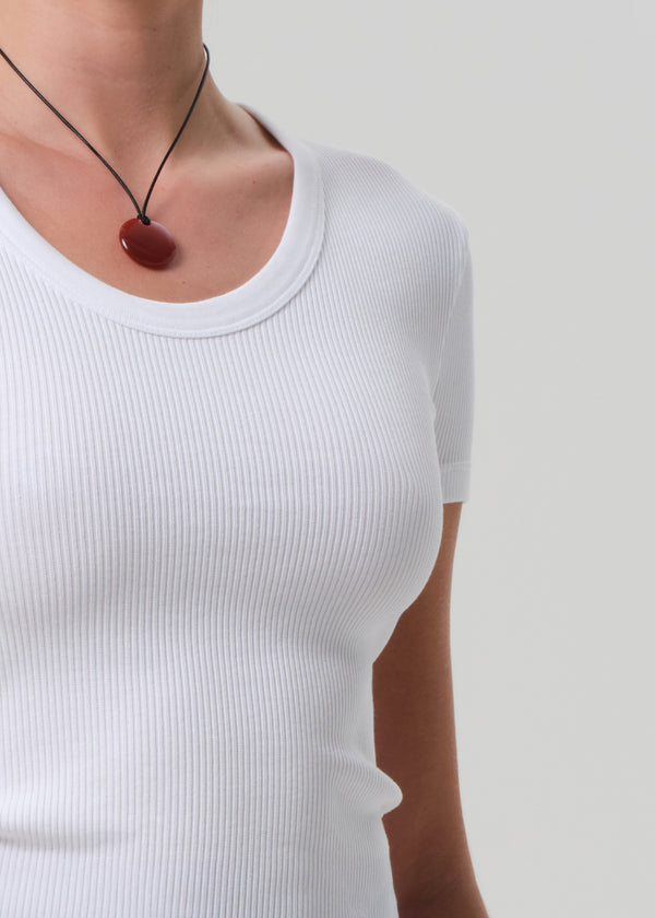 Gold Sign Maude U Neck Tee In White
