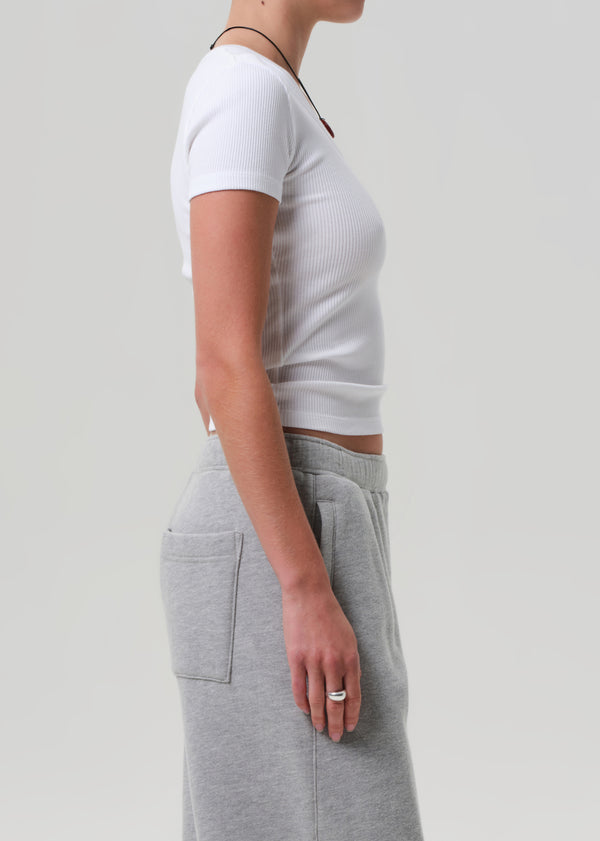 Gold Sign Maude U Neck Tee In White