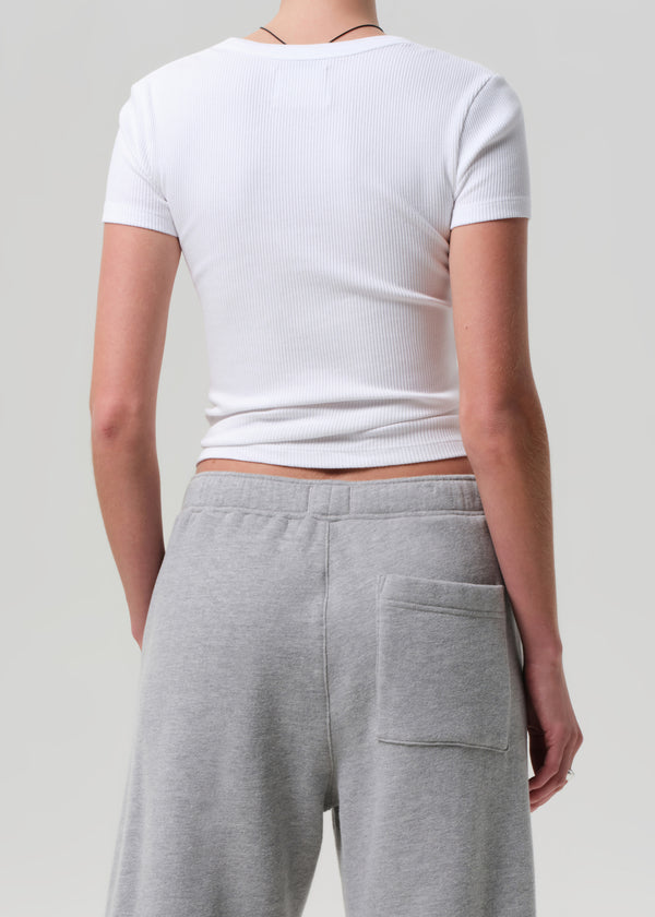 Gold Sign Maude U Neck Tee In White