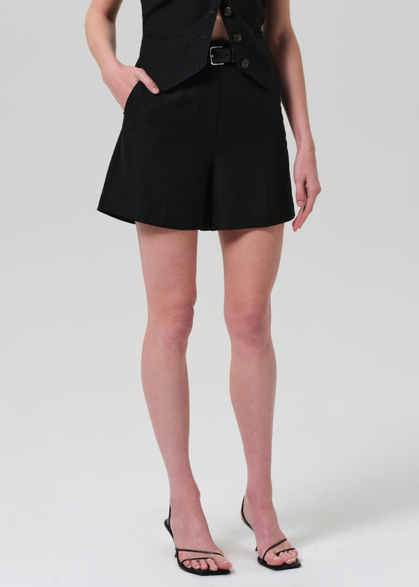 Gold Sign Mini Tailored Short Linen Twill In Black