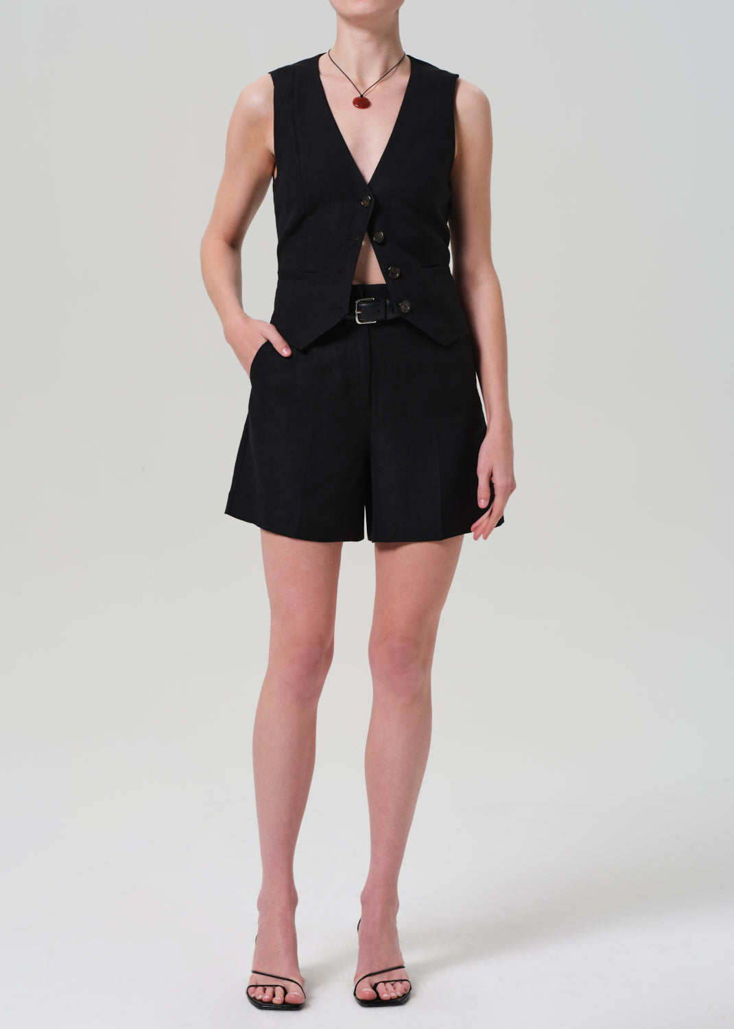 gold sign Mini Tailored Short Linen Twill In Black