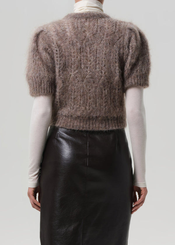Gold Sign Odette Puff Sleeve Sweater In Mushroom
