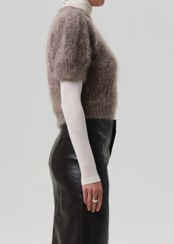 Gold Sign Odette Puff Sleeve Sweater In Mushroom
