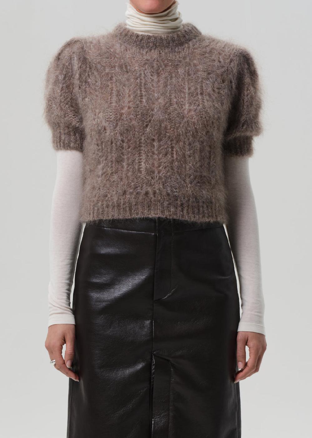 gold sign Odette Puff Sleeve Sweater In Mushroom