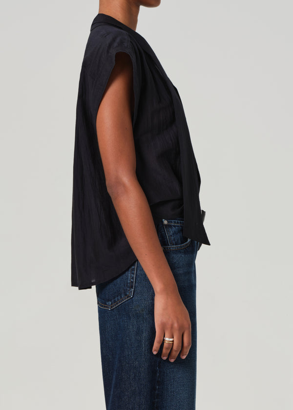 Gold Sign Penny Blouse With Neck Tie In Black