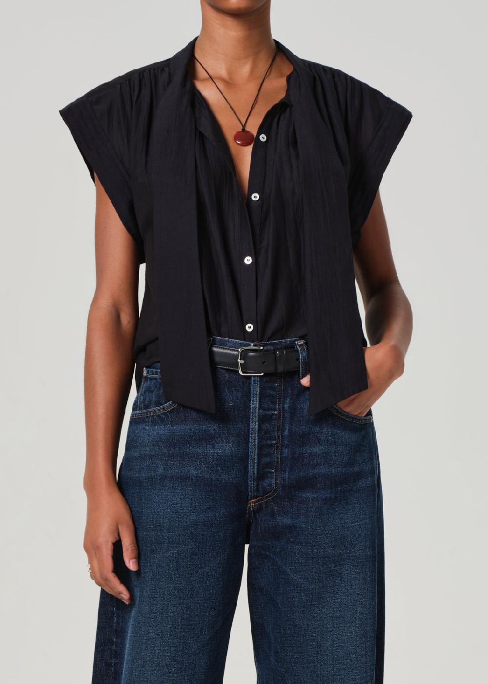 gold sign Penny Blouse With Neck Tie In Black