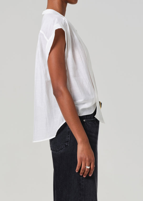 Gold Sign Penny Blouse With Neck Tie In White