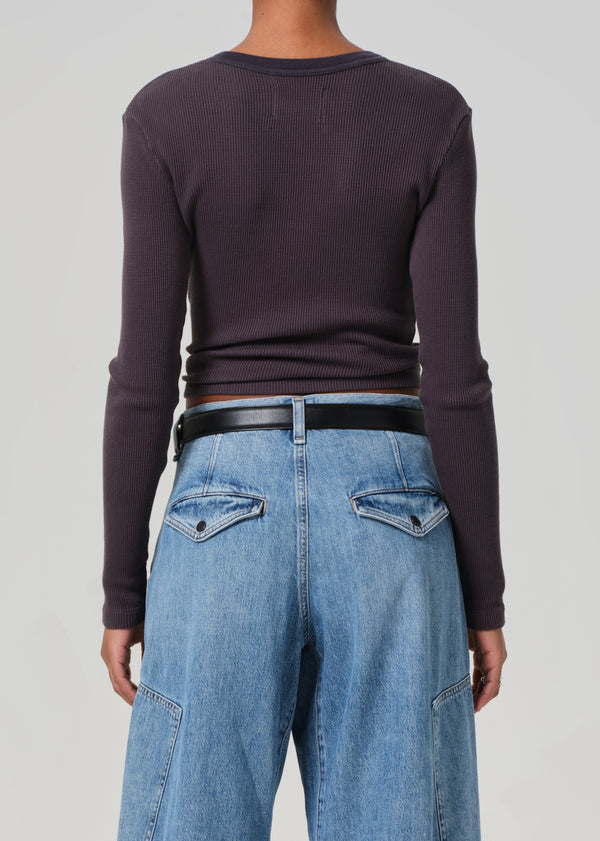 Gold Sign Pilar Waffle Crewneck In Charcoal