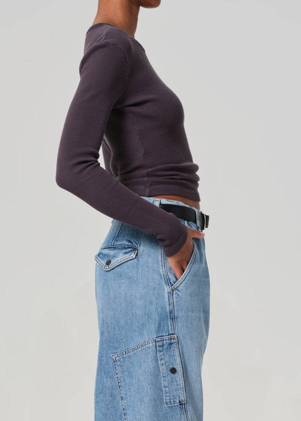 Gold Sign Pilar Waffle Crewneck In Charcoal