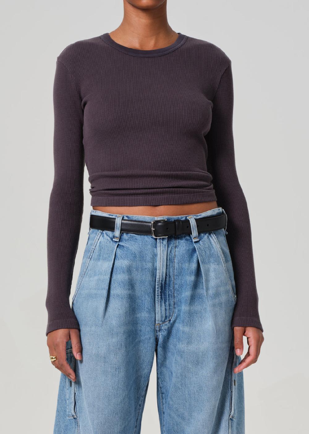 gold sign Pilar Waffle Crewneck In Charcoal