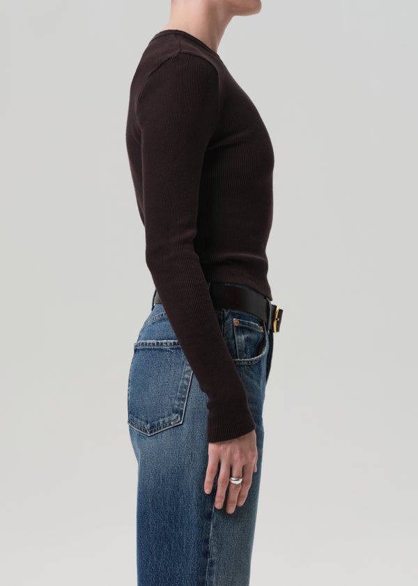 Gold Sign Pilar Waffle Crewneck In Chocolate