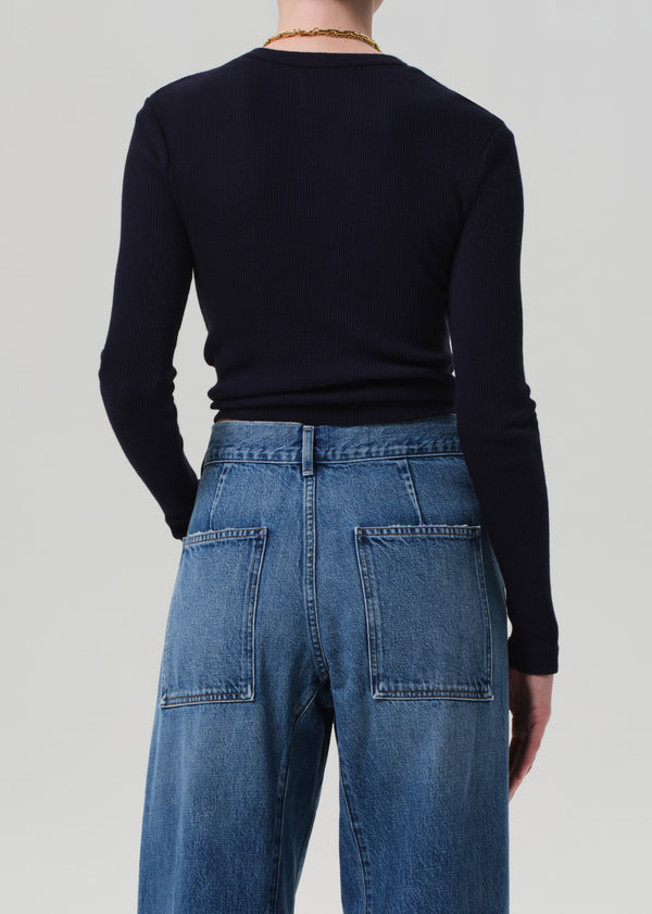 Gold Sign Pilar Waffle Crewneck In Navy