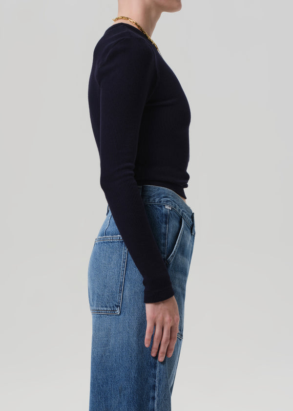 Gold Sign Pilar Waffle Crewneck In Navy