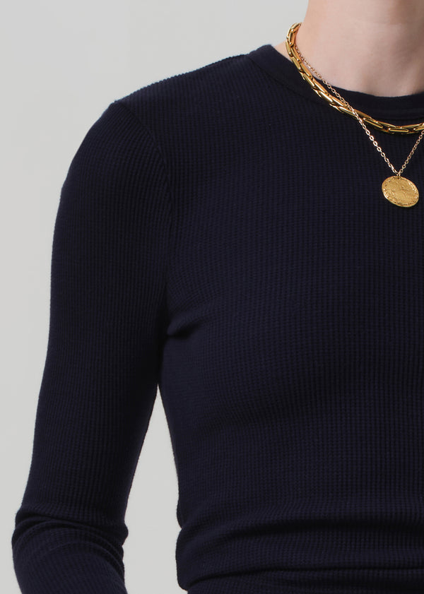 Gold Sign Pilar Waffle Crewneck In Navy