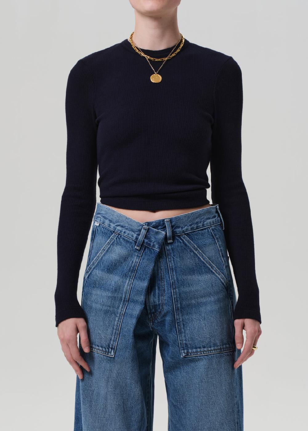 gold sign Pilar Waffle Crewneck In Navy