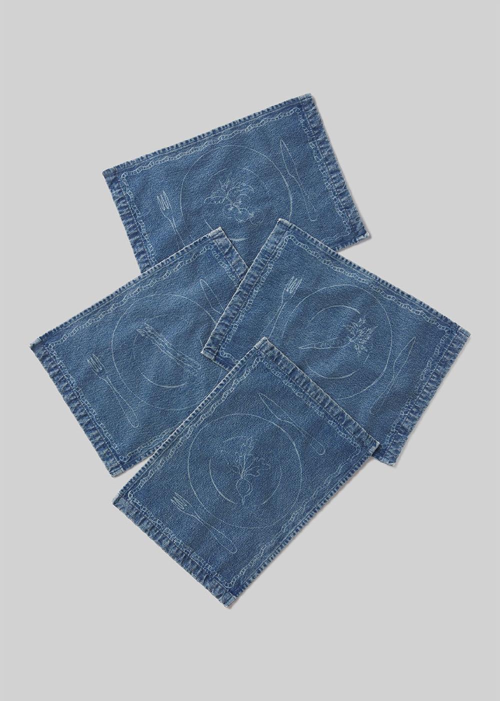 gold sign Placemat Set In Medium Indigo