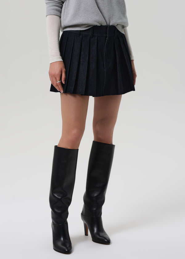 Gold Sign Pleated Mini Skirt In Juno