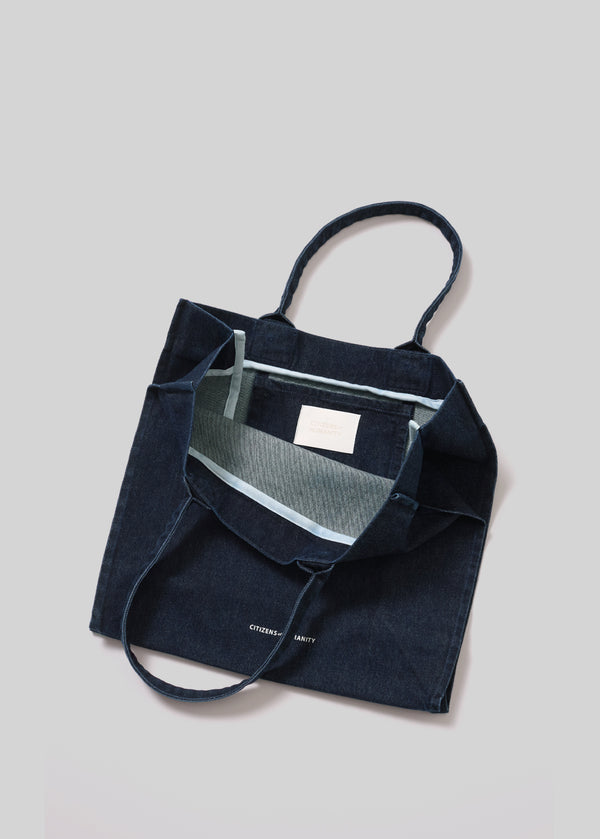 Gold Sign Regenerative Tote In Indigo