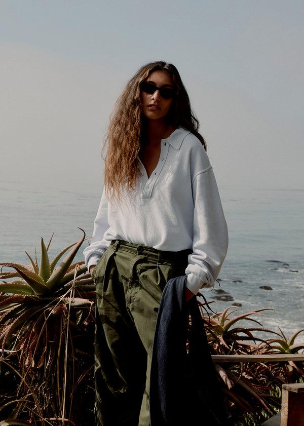 Gold Sign Remi Collared Pullover In Santa Cruz