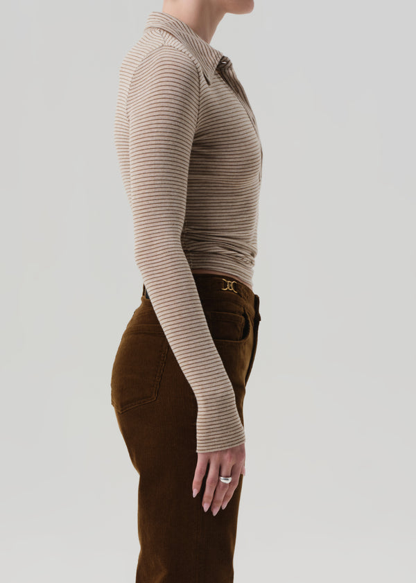 Gold Sign Shaea Polo In Chiltern Oatmeal Stripe