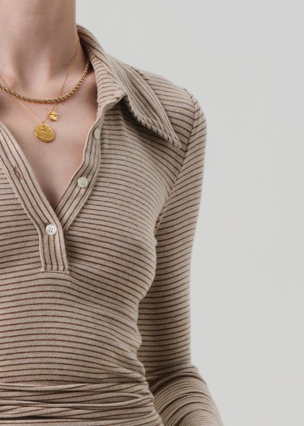 Gold Sign Shaea Polo In Chiltern Oatmeal Stripe