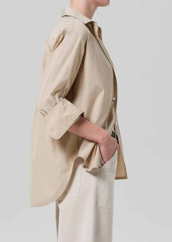 Gold Sign Shay Shirt In Khaki Stripe