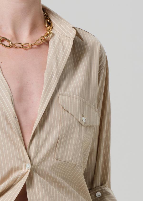 Gold Sign Shay Shirt In Khaki Stripe