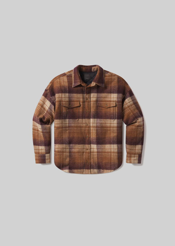 Gold Sign Shigoto Shirt Jacket In Tan Plaid