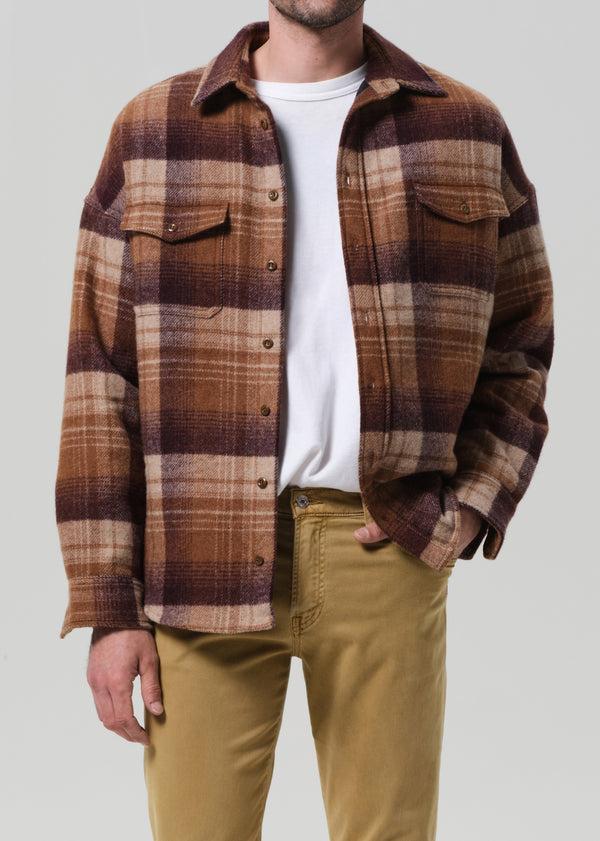 Gold Sign Shigoto Shirt Jacket In Tan Plaid