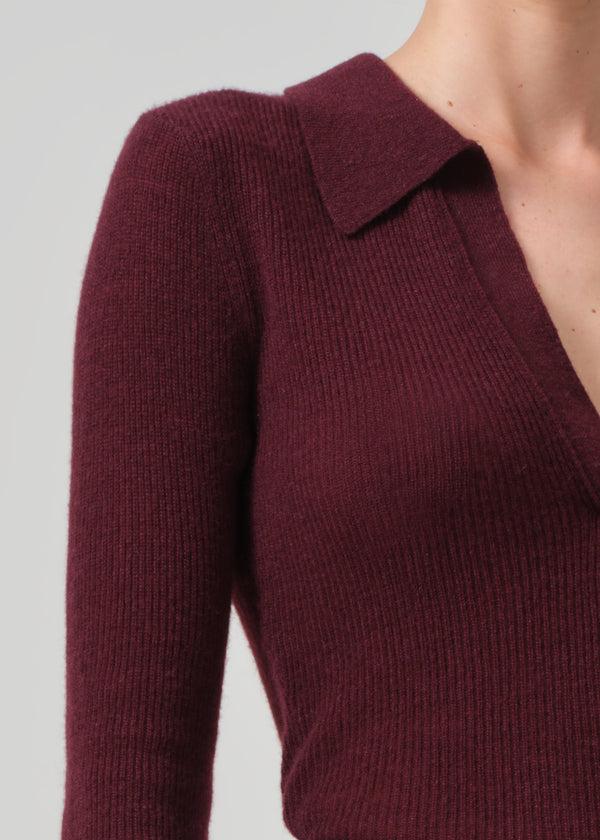 Gold Sign Simone Polo Sweater In Burgundy