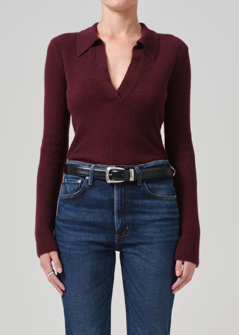 gold sign Simone Polo Sweater In Burgundy