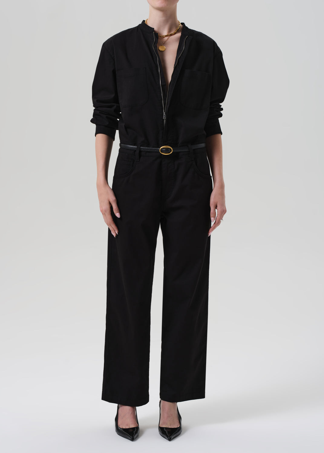 gold sign Straight Jumpsuit In Black