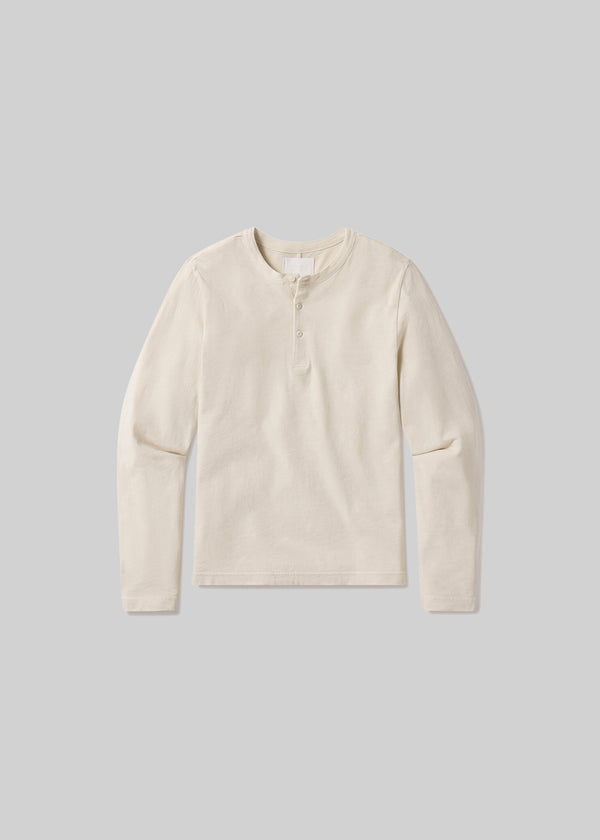 Gold Sign Three Button Henley In Ecru