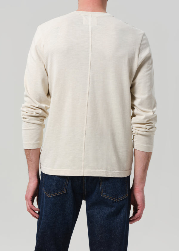 Gold Sign Three Button Henley In Ecru