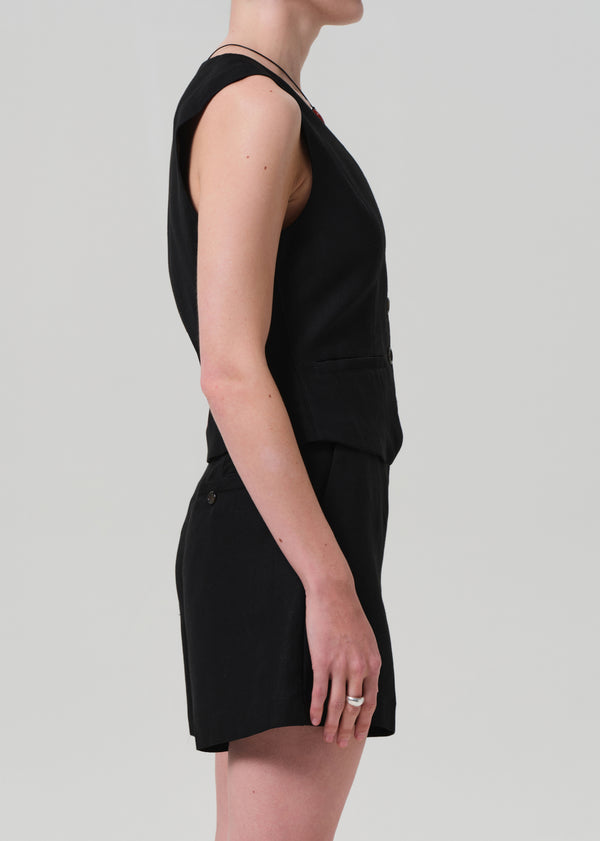 Gold Sign Waistcoat Linen Twill In Black