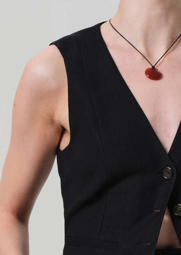 Gold Sign Waistcoat Linen Twill In Black