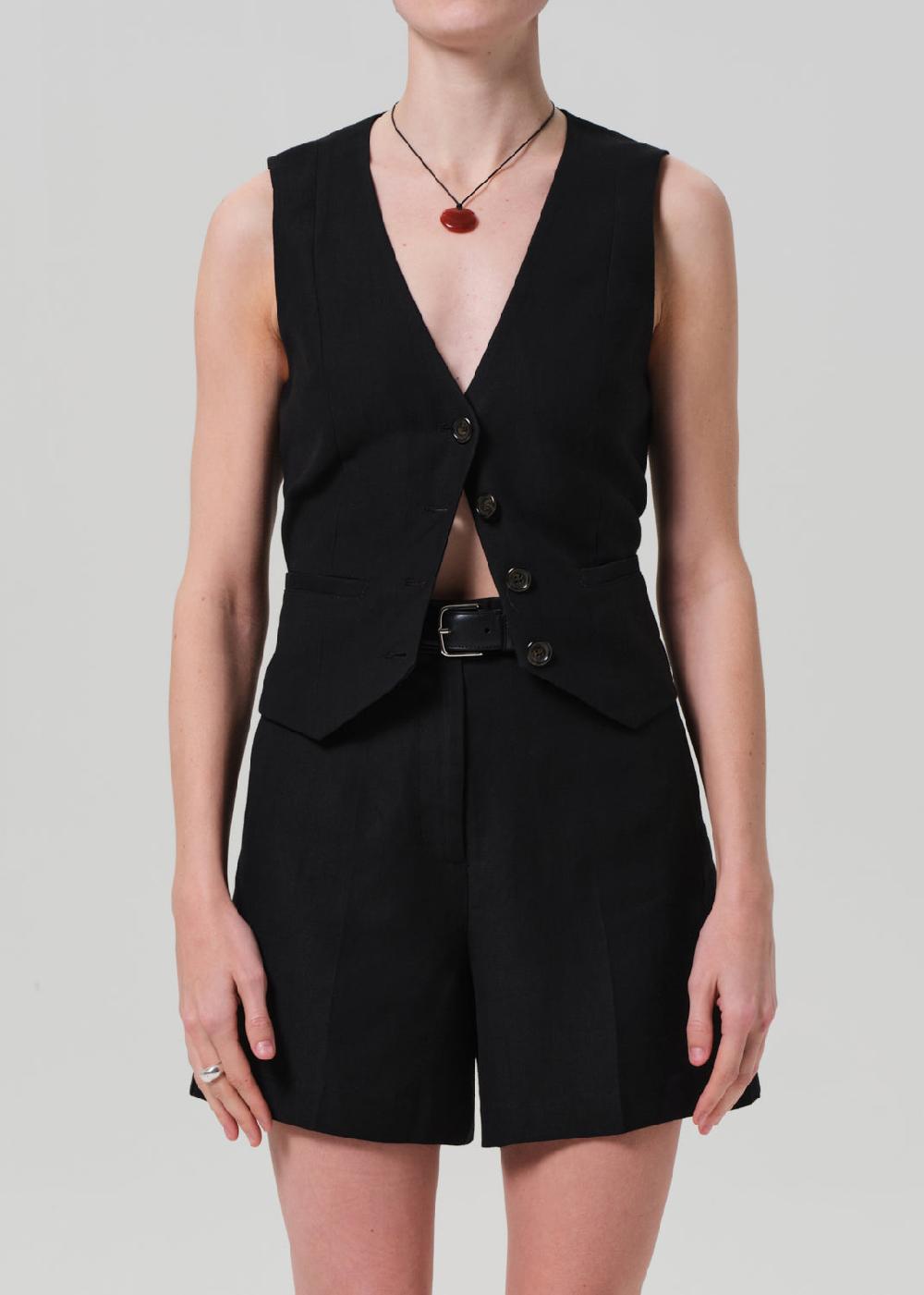 gold sign Waistcoat Linen Twill In Black