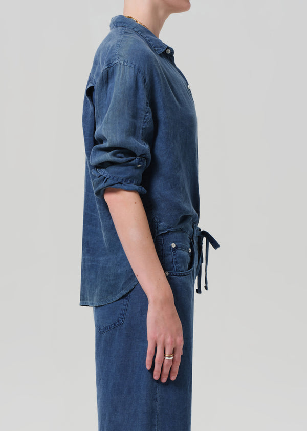 Gold Sign Kayla Shrunken Shirt Linen In Dark Indigo Stone