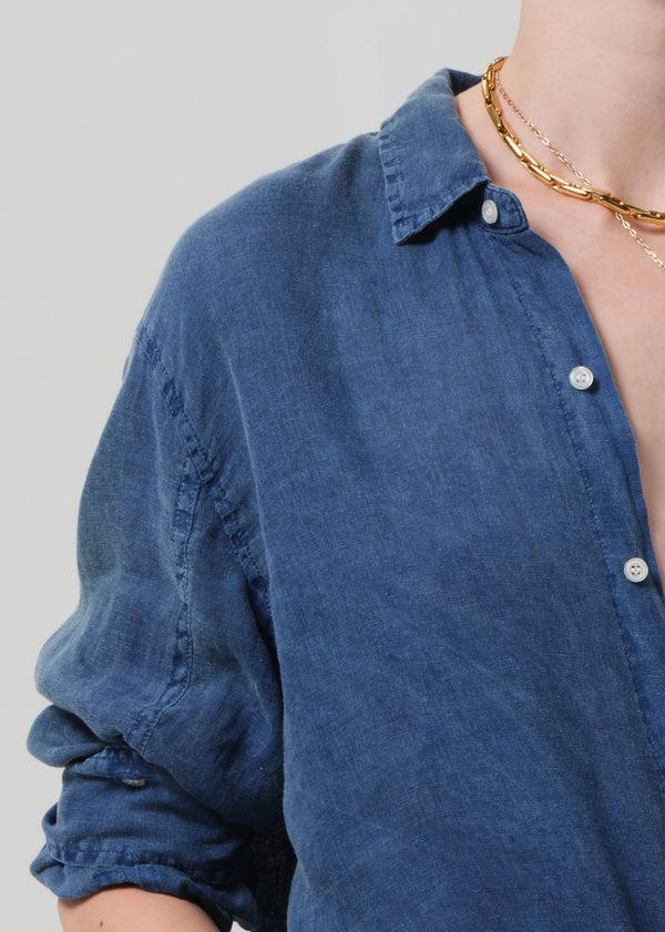 Gold Sign Kayla Shrunken Shirt Linen In Dark Indigo Stone