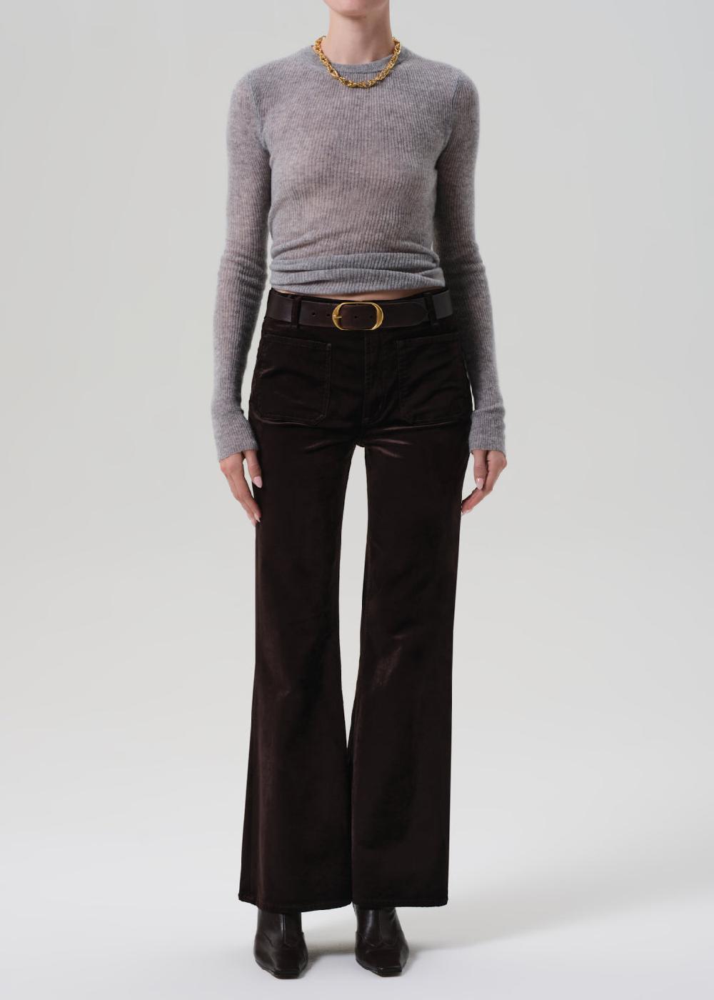 gold sign Kimberly Patch Pocket Flare Velvet In Espresso